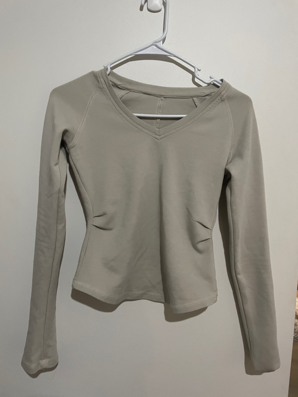 Long-Sleeve V-Neck Performance Top in Light Taupe